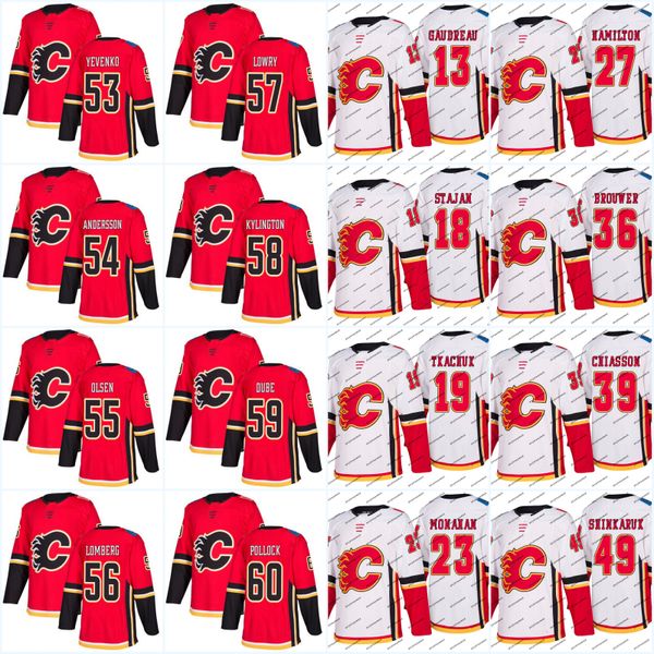 #55 Dylan Olsen Jersey 2017-18 New Season Calgary Flames 50 Mark Rassell 54 Rasmus Andersson 63 Adam Ruzicka Custom Hockey Jerseys