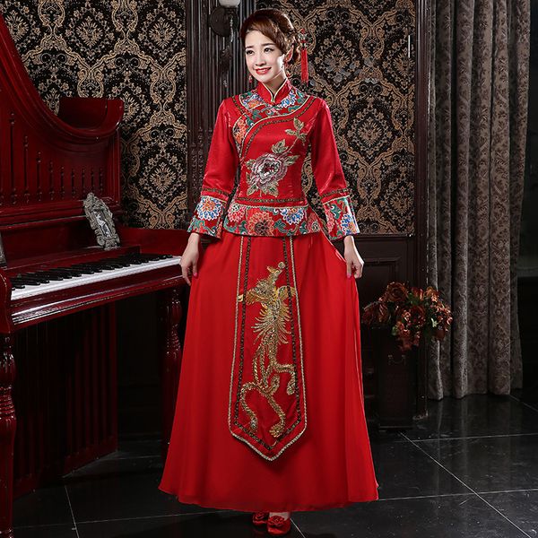 new evening dresses long sleeves elegant chinese style red bride gown ball prom party homecoming/graduation formal dress, Black;red
new evening dresses long sleeves elegant chinese style red bride gown ball prom party homecoming/graduation formal dress, Black;red