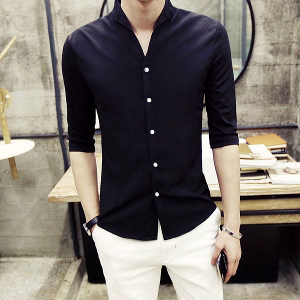 wholesale- neuheiten 2016 summer dress mens shirts white wedding heren kledij camisa social mens stand collar shirts office shirts slim fit, White;black
wholesale- neuheiten 2016 summer dress mens shirts white wedding heren kledij camisa social mens stand collar shirts office shirts slim fit, White;black