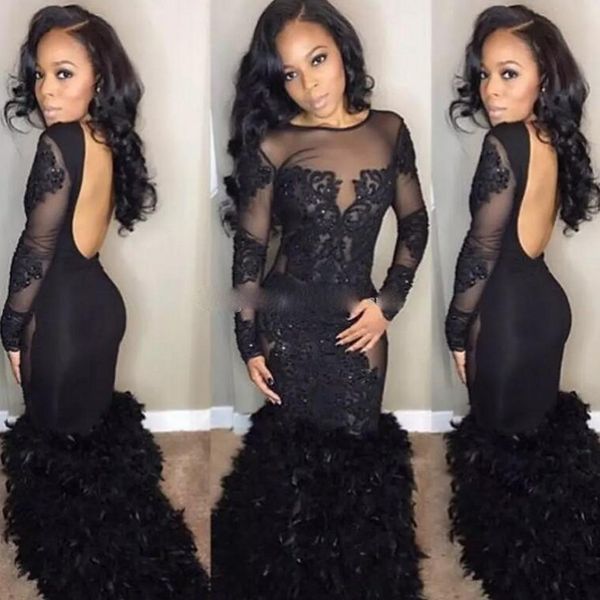 backless black feather prom dresses 2k17 sheer neck lace appliques illusion long sleeves mermaid evening gowns black girl formal wear
backless black feather prom dresses 2k17 sheer neck lace appliques illusion long sleeves mermaid evening gowns black girl formal wear