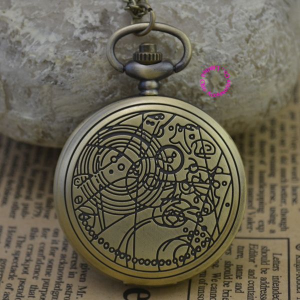 

wholesale-fashion quartz woman astronomy doctor who pocket watch necklace classic vintage antique fob watches ancient bronze classic retro, Slivery;golden