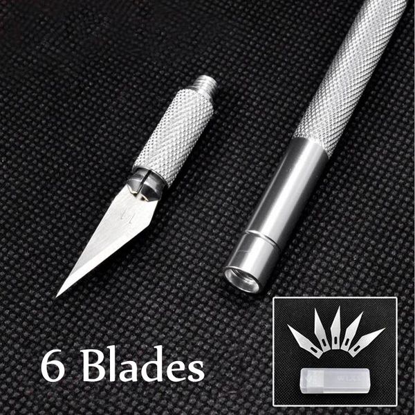 

wholesale- 6 pcs blade non-slip metal scalpel phone repair hand tool knife tools kit cutter engraving craft knives sculpture carving knife
