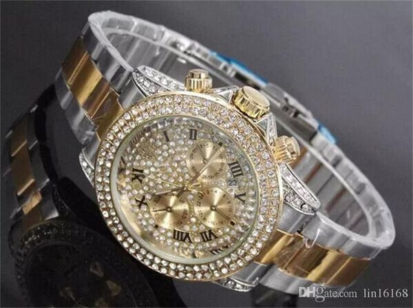 2017 Luxury Rhinestone Diamond inlay Clock dial Style calendar Watches fashion Full Steel Man/Woman Watches wholesale
2017 Luxury Rhinestone Diamond inlay Clock dial Style calendar Watches fashion Full Steel Man/Woman Watches wholesale