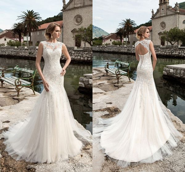 2017 full lace mermaid wedding dresses sheer neck cap sleeve open corset back bridal gowns custom made vintage beach wedding gowns, White
2017 full lace mermaid wedding dresses sheer neck cap sleeve open corset back bridal gowns custom made vintage beach wedding gowns, White