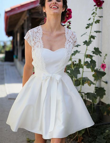 simple design casual short wedding dress with lace jacket cap sleeve satin a line mini bridal gowns custom size, White
simple design casual short wedding dress with lace jacket cap sleeve satin a line mini bridal gowns custom size, White