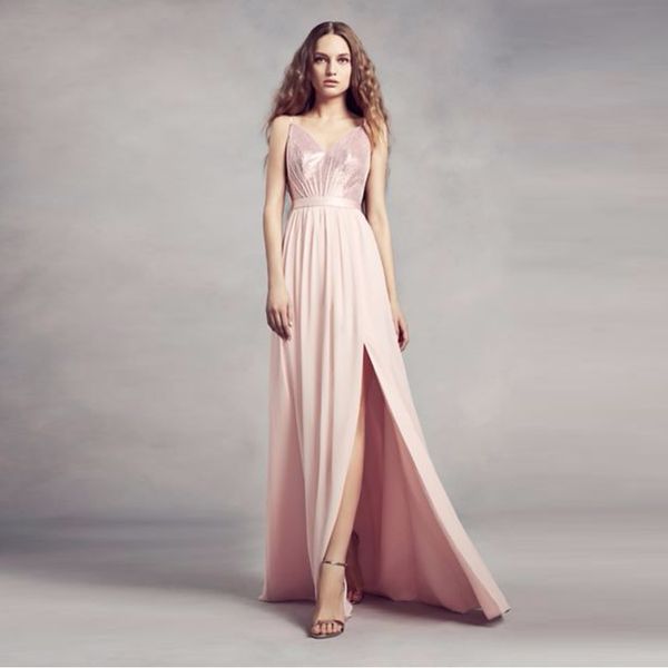 sequin bodice front slit pink bridesmaid dress with chiffon skirt vw360345s wedding party dress evening dress formal dresses, White;pink
sequin bodice front slit pink bridesmaid dress with chiffon skirt vw360345s wedding party dress evening dress formal dresses, White;pink