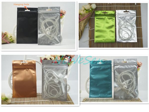 100pcs/lot 8.5x13cm Front Matte Transparent Plating Foil Ziplock Bag, Color Mylar Phone Case Packing Pouch Resealable, Pack Watch Black Sack