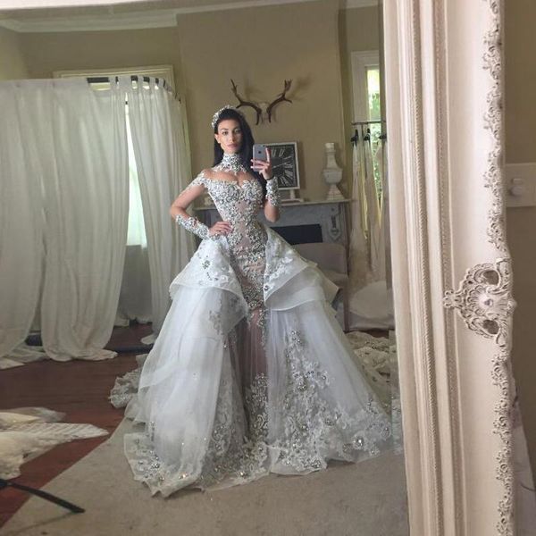 luxury high neck crystal wedding dresses with detachable over-skirt long sleeves beaded applique mermaid wedding gowns bridal women dress, White
luxury high neck crystal wedding dresses with detachable over-skirt long sleeves beaded applique mermaid wedding gowns bridal women dress, White