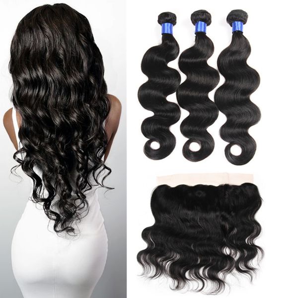 

8A Mink Peruvian Virgin Human Hair Body Wave With Lace Frontal Closure 3 Bundles With 13x4 Ear to Ear Lace Frontal Weaves Hair