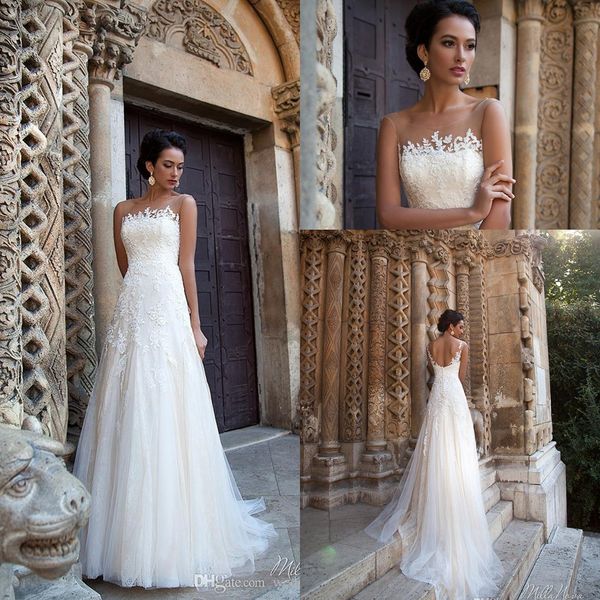 vintage summer beach lace appliques wedding dresses sheer neck a line tulle backless bridal gowns wedding gowns custom made, White
vintage summer beach lace appliques wedding dresses sheer neck a line tulle backless bridal gowns wedding gowns custom made, White