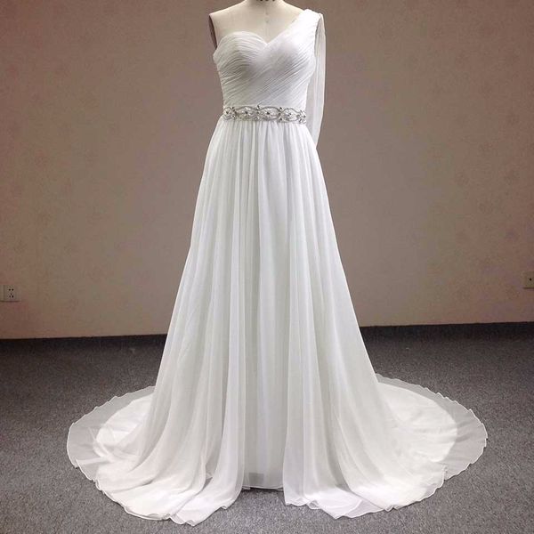 real p vestidos de novia one shoulder crystal sashes pleat waist slim court train wedding dress customized size wd0047, White
real p vestidos de novia one shoulder crystal sashes pleat waist slim court train wedding dress customized size wd0047, White