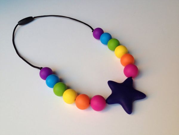 silicone teething necklace colorful rainbow round beads five star pendant baby toddler chewelry necklace teether birthday shower gift, Silver
silicone teething necklace colorful rainbow round beads five star pendant baby toddler chewelry necklace teether birthday shower gift, Silver
