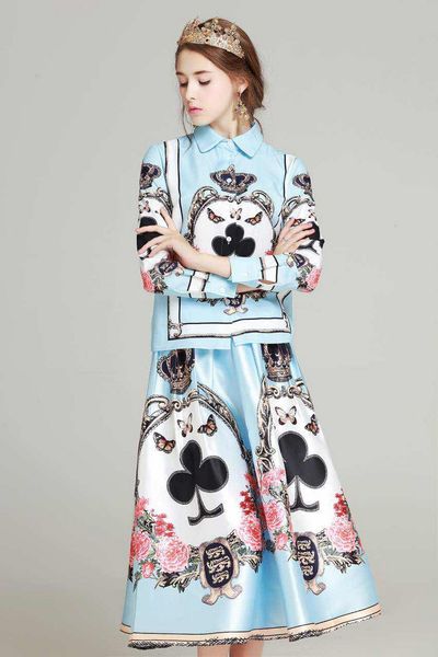 2018 Sea Blue Poker Print Long Sleeves Women's Shirts And Short Skirts High End Celebrity Style 2 Pieces Sets Women DH56
2018 Sea Blue Poker Print Long Sleeves Women's Shirts And Short Skirts High End Celebrity Style 2 Pieces Sets Women DH56