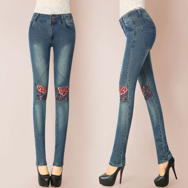 spring high waist jeans embroidery female slim slim pencil pants feet folk style hip stretch female trousers, Blue
spring high waist jeans embroidery female slim slim pencil pants feet folk style hip stretch female trousers, Blue
