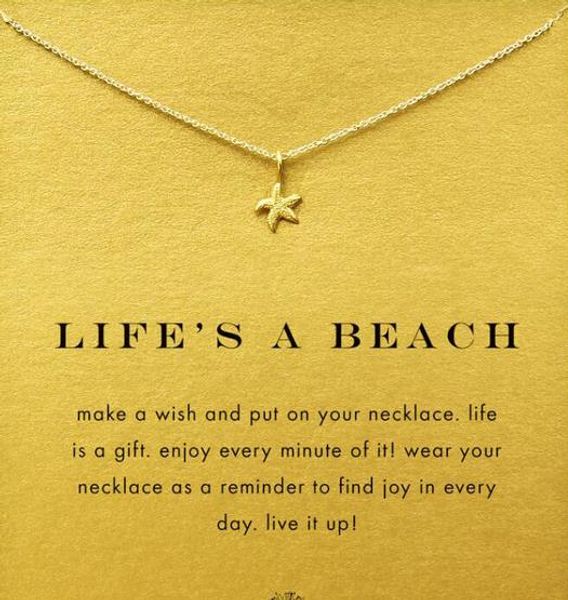 with card cute dogeared necklace with starfish (life's a beach) silver and gold color, no fade, and high quality
with card cute dogeared necklace with starfish (life's a beach) silver and gold color, no fade, and high quality