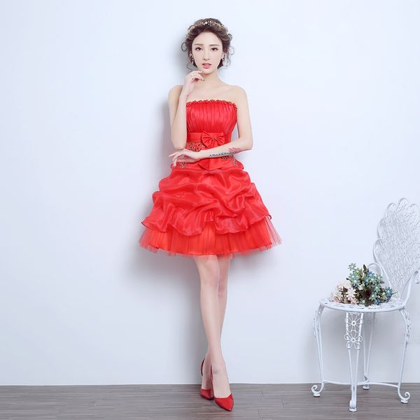 2017 new red evening dresses with bow elegant girls women bride gown fashion strapless princess ball prom party graduation formal dress, Black;red
2017 new red evening dresses with bow elegant girls women bride gown fashion strapless princess ball prom party graduation formal dress, Black;red