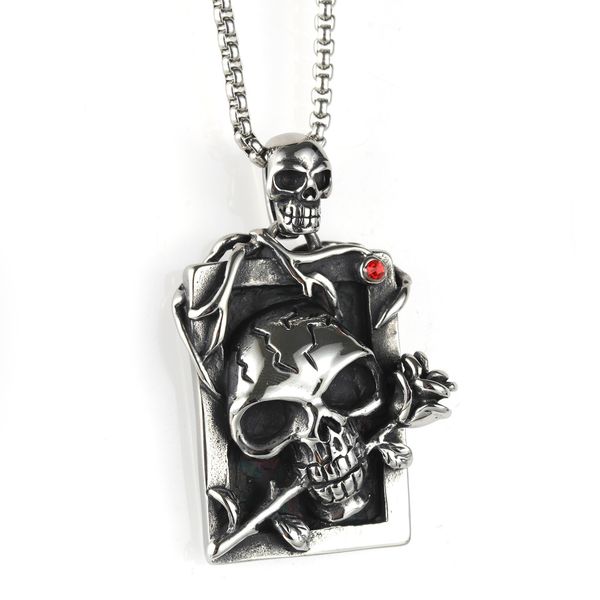 Мужская женская нержавеющая сталь Punk Rose Skull Подвеска с бесплатной цепочкой Avivahc 170