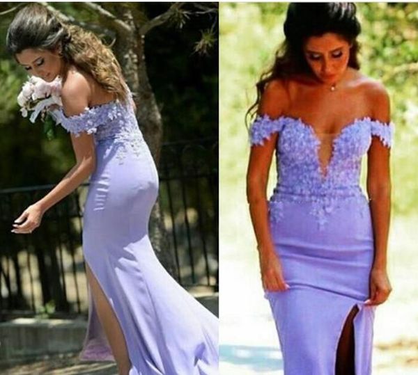 lavender mermaid prom dresses satin off the shoulder side split appliques formal evening party dresses, Black
lavender mermaid prom dresses satin off the shoulder side split appliques formal evening party dresses, Black
