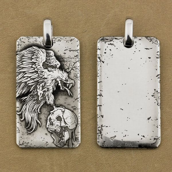 linsion 999 silver vulture skull dogtag mens biker punk pendant 9x044 
linsion 999 silver vulture skull dogtag mens biker punk pendant 9x044