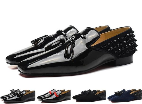 new 2017 luxury designer red bottom loafers for men, dandelion tassel flat black patent leather with spikes bowknot wedding dress shoes
new 2017 luxury designer red bottom loafers for men, dandelion tassel flat black patent leather with spikes bowknot wedding dress shoes