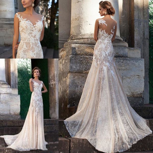 light champagne sheer lace beach wedding dresses 2019 mermaid sheer neck appliqued country middle east bridal gowns, White
light champagne sheer lace beach wedding dresses 2019 mermaid sheer neck appliqued country middle east bridal gowns, White