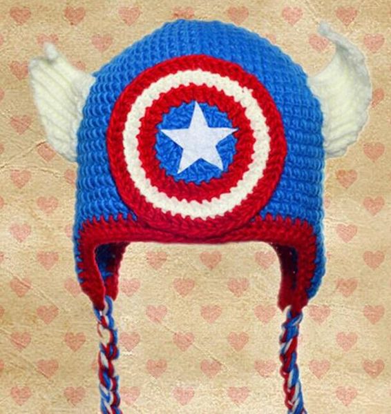 

the captain america avengers superman spider-man iron man batman super hero crochet caps infant toddler hat christmas children beanie cotton, Yellow