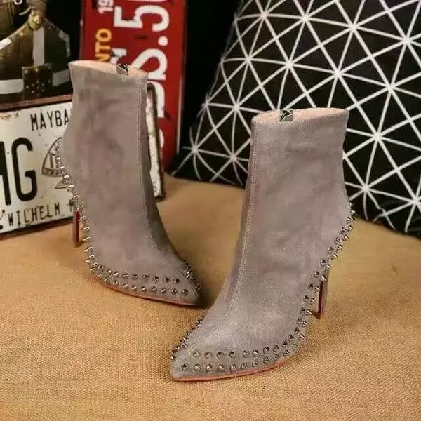 fashion womens red bottom high heel 100mm ankle boots rivet designer thin heels short booties shoes for women female winter footwear, Black
fashion womens red bottom high heel 100mm ankle boots rivet designer thin heels short booties shoes for women female winter footwear, Black