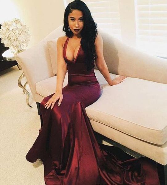 2017 plunging v neck wine red burgundy prom dresses mermaid sleeveless velvet satin floor length evening gowns party dresses, Black
2017 plunging v neck wine red burgundy prom dresses mermaid sleeveless velvet satin floor length evening gowns party dresses, Black