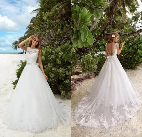 vestido de noiva beach wedding dresses bateau neck lace appliqued beaded sash tulle bridal gowns backless summer beach wedding gowns, White
vestido de noiva beach wedding dresses bateau neck lace appliqued beaded sash tulle bridal gowns backless summer beach wedding gowns, White
