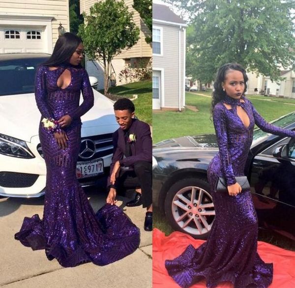 african high neck sequined prom dress 2017 keyhole mermaid long sleeves zipper back long evening gowns, Black
african high neck sequined prom dress 2017 keyhole mermaid long sleeves zipper back long evening gowns, Black