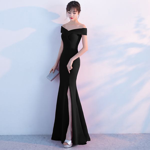 off shoulder satin mermaid evening dress split 2018 elegant long evening gowns black formal dresses for party, Black;red
off shoulder satin mermaid evening dress split 2018 elegant long evening gowns black formal dresses for party, Black;red