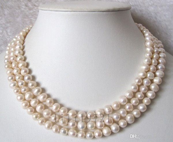 3 reihen 7-8mm weiÃen süÃwasser-zuchtperlen halskette, Silver
3 reihen 7-8mm weiÃen süÃwasser-zuchtperlen halskette, Silver