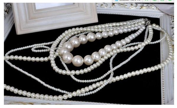 designer classcial multilayers statement fashion white charms artificial chain long imitation pearls necklace women jewelry, Silver
designer classcial multilayers statement fashion white charms artificial chain long imitation pearls necklace women jewelry, Silver