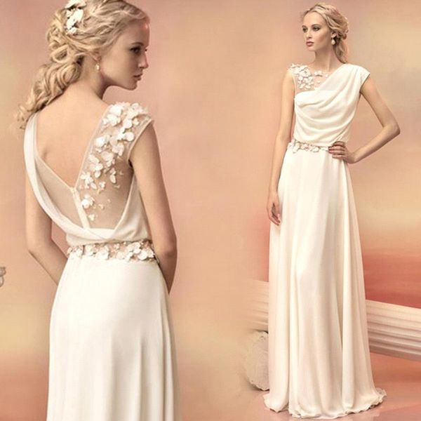 2017 jewel neck pleated chiffon a line wedding dresses vestido de novia beach wedding dresses with 3d floral flowers long bridal gowns, White
2017 jewel neck pleated chiffon a line wedding dresses vestido de novia beach wedding dresses with 3d floral flowers long bridal gowns, White