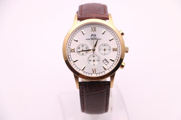 2017, aehibo new brand, new men's watches, vk quartz chronograph run, seconds movement, brown leather strap, white dial, gold watchcase, Slivery;brown
2017, aehibo new brand, new men's watches, vk quartz chronograph run, seconds movement, brown leather strap, white dial, gold watchcase, Slivery;brown