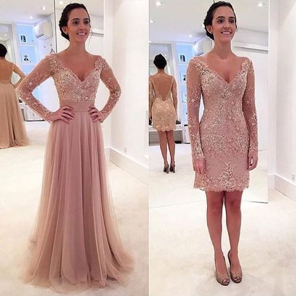 2019 new long sleeve pink lace prom dresses removable skirt v-neck beaded backless formal evening gowns robe de soiree custom made pr109, Black
2019 new long sleeve pink lace prom dresses removable skirt v-neck beaded backless formal evening gowns robe de soiree custom made pr109, Black