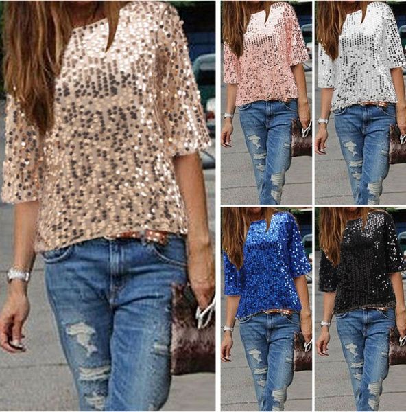wholesale- 2017 new women casual basic summer sequins t-shirt tee shirt solid short sleeves blusas o-neck plus size, White
wholesale- 2017 new women casual basic summer sequins t-shirt tee shirt solid short sleeves blusas o-neck plus size, White