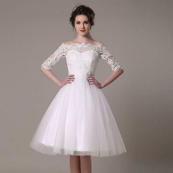 bateau neck lace tulle short wedding dress 2020 knee length wedding gowns new beach bridal gowns, White
bateau neck lace tulle short wedding dress 2020 knee length wedding gowns new beach bridal gowns, White