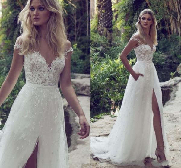 bohemian lace 2019 spaghetti backless a-line wedding dresses sweetheart illusion appliques tulle split sweep train beach wedding dresse, White
bohemian lace 2019 spaghetti backless a-line wedding dresses sweetheart illusion appliques tulle split sweep train beach wedding dresse, White