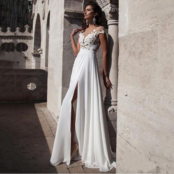 sale fashion thigh-high slit dress beach prom dresses see through lace applique chiffon evening party dresses button, Black
sale fashion thigh-high slit dress beach prom dresses see through lace applique chiffon evening party dresses button, Black