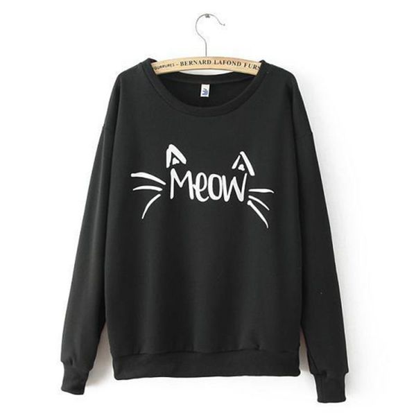 wholesale- fashion women round neck hoodies casual long sleeve meow print sweatshirt, Black
wholesale- fashion women round neck hoodies casual long sleeve meow print sweatshirt, Black