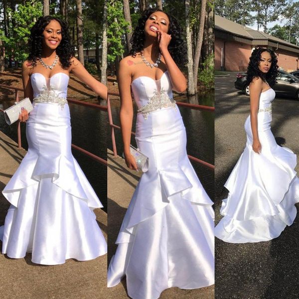 shinning satin mermaid white evening gowns sweetheart applique beaded waist prom dresses tiered floor length black girl cocktail party dress, Black;red
shinning satin mermaid white evening gowns sweetheart applique beaded waist prom dresses tiered floor length black girl cocktail party dress, Black;red