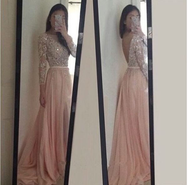 new sheer prom dresses with long sleeve luxury beadeds sequined pleats a-line pink backless formal evening gowns 2019 custom p206, Black
new sheer prom dresses with long sleeve luxury beadeds sequined pleats a-line pink backless formal evening gowns 2019 custom p206, Black