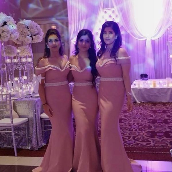 fashion beaded country bridesmaids dresses straps off the shoulder wedding guest dress floor length maid of honor gowns, White;pink
fashion beaded country bridesmaids dresses straps off the shoulder wedding guest dress floor length maid of honor gowns, White;pink