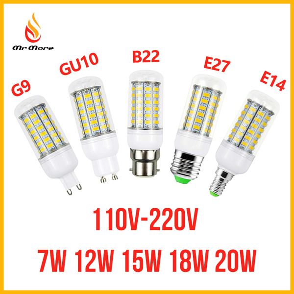 

smd5730 e27 gu10 в22 е14 g9 светодиодная лампа 7w 12w 15w 18w 220v 110v 360 угол smd светодиодные лампы мозоли сид света 24led