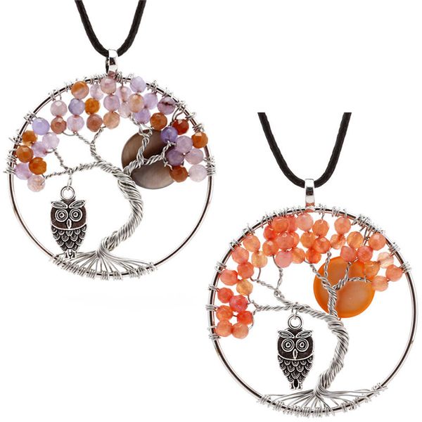 tree of life tumbled stone pendant 7 chakra jewelry necklace wire wrapped agate bead crystal owl pendant trend jewelry accessory c184s, Silver
tree of life tumbled stone pendant 7 chakra jewelry necklace wire wrapped agate bead crystal owl pendant trend jewelry accessory c184s, Silver