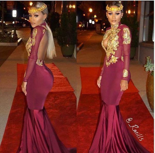 african mermaid evening celebrity dresses 2017 long sleeves high neck gold lace appliques formal prom red carpet gowns backless dress, Black;red
african mermaid evening celebrity dresses 2017 long sleeves high neck gold lace appliques formal prom red carpet gowns backless dress, Black;red