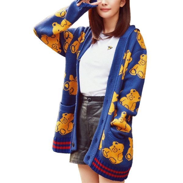 wholesale- 2016 autumn knitted cardigan women cute bears loose long cardigan poncho sweater for women blue v-neck full sleeve sweater coat, White;black
wholesale- 2016 autumn knitted cardigan women cute bears loose long cardigan poncho sweater for women blue v-neck full sleeve sweater coat, White;black