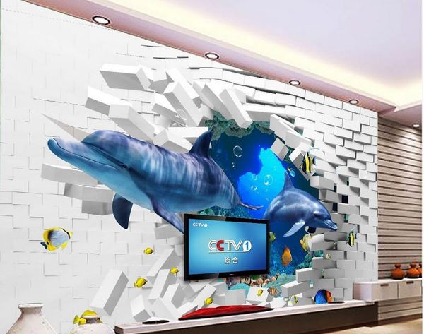 custom size 3d wall effect dolphin background wall broken wall underwater world 
custom size 3d wall effect dolphin background wall broken wall underwater world