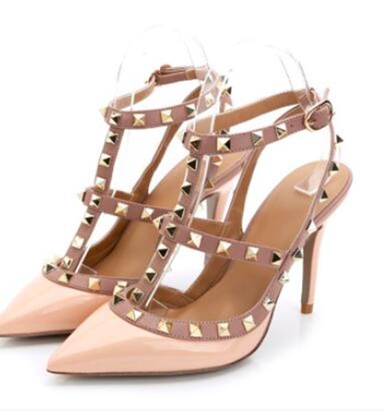 women riveted high heels genuine leather patent matte luxury fashion brand wedding pointed nightclub banquet heels shoes, Black
women riveted high heels genuine leather patent matte luxury fashion brand wedding pointed nightclub banquet heels shoes, Black